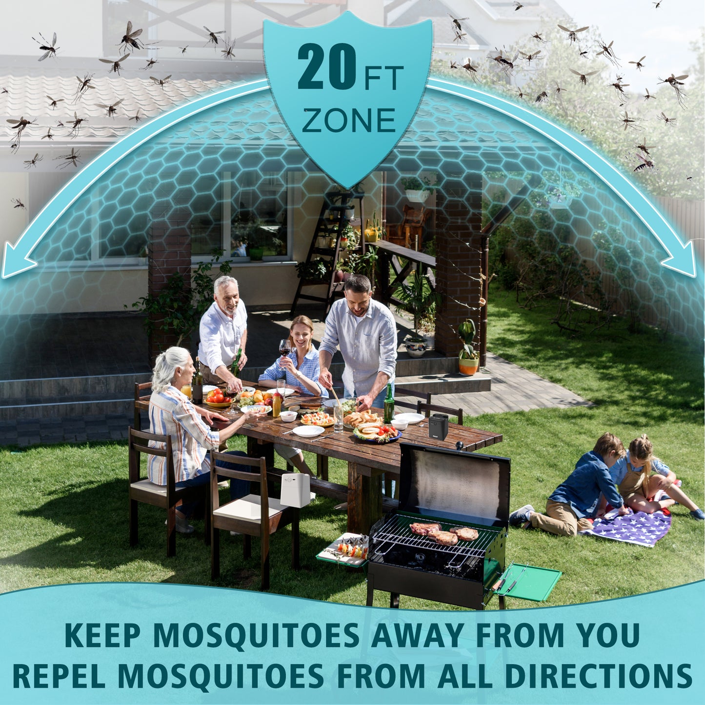 WiHoo Mosquito Repeller Outdoor Patio, Rechargeable Electronic Mosquito Repellent Indoor for Backyard, Poolside, Decks, Porches, Camping