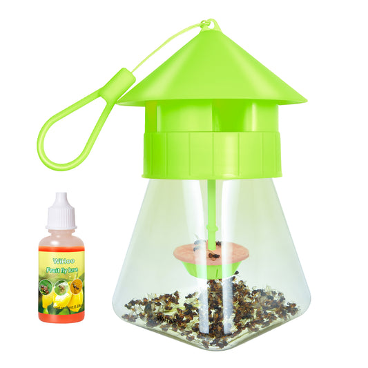 WiHoo Pesticides Outdoor Fly Traps with Fruit Fly Bait Refill for Fruit and Vegetable Garden