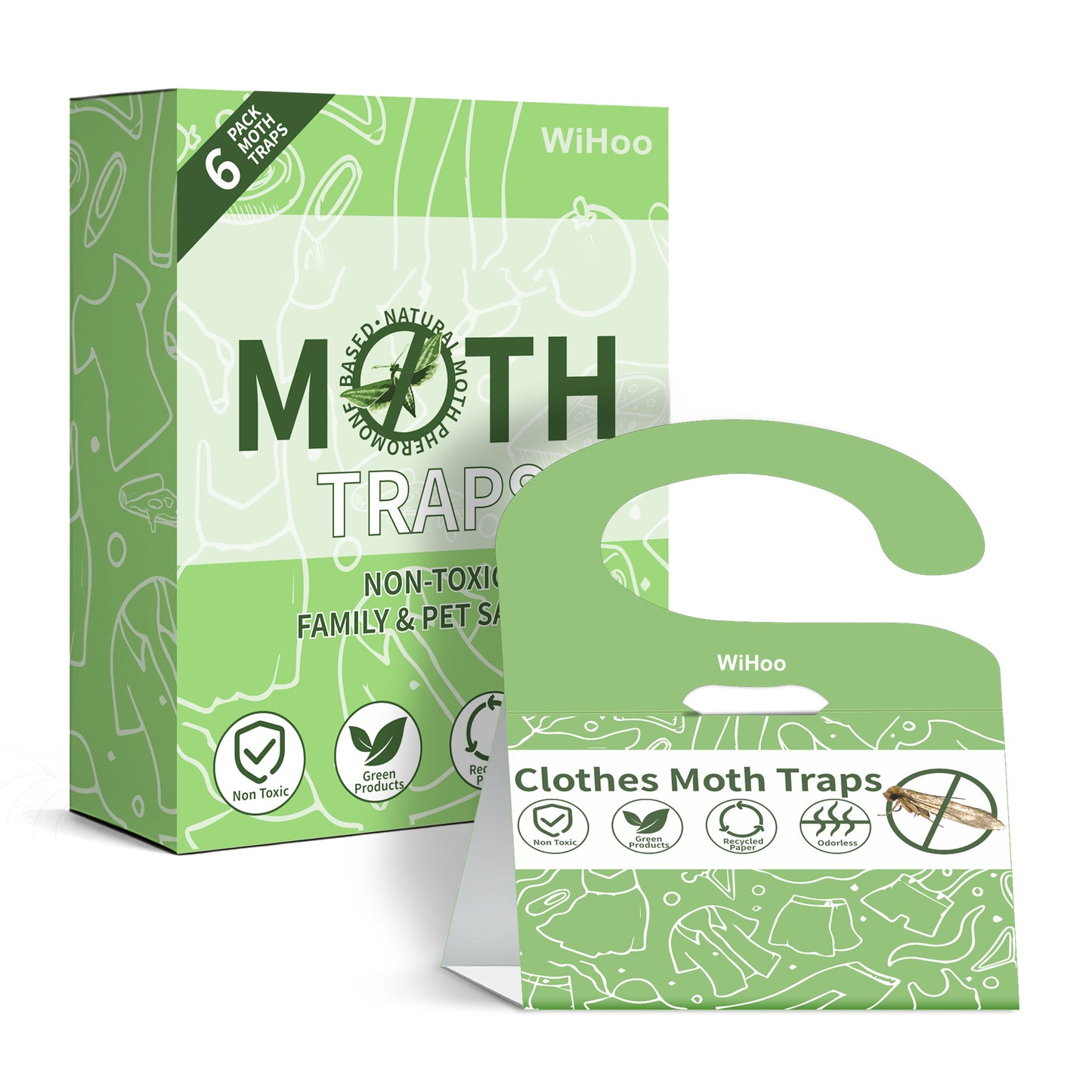 WiHoo Pesticides Clothes Moth Traps for Clothes Closets 6-Pack for House Indoor Clothing Carpet