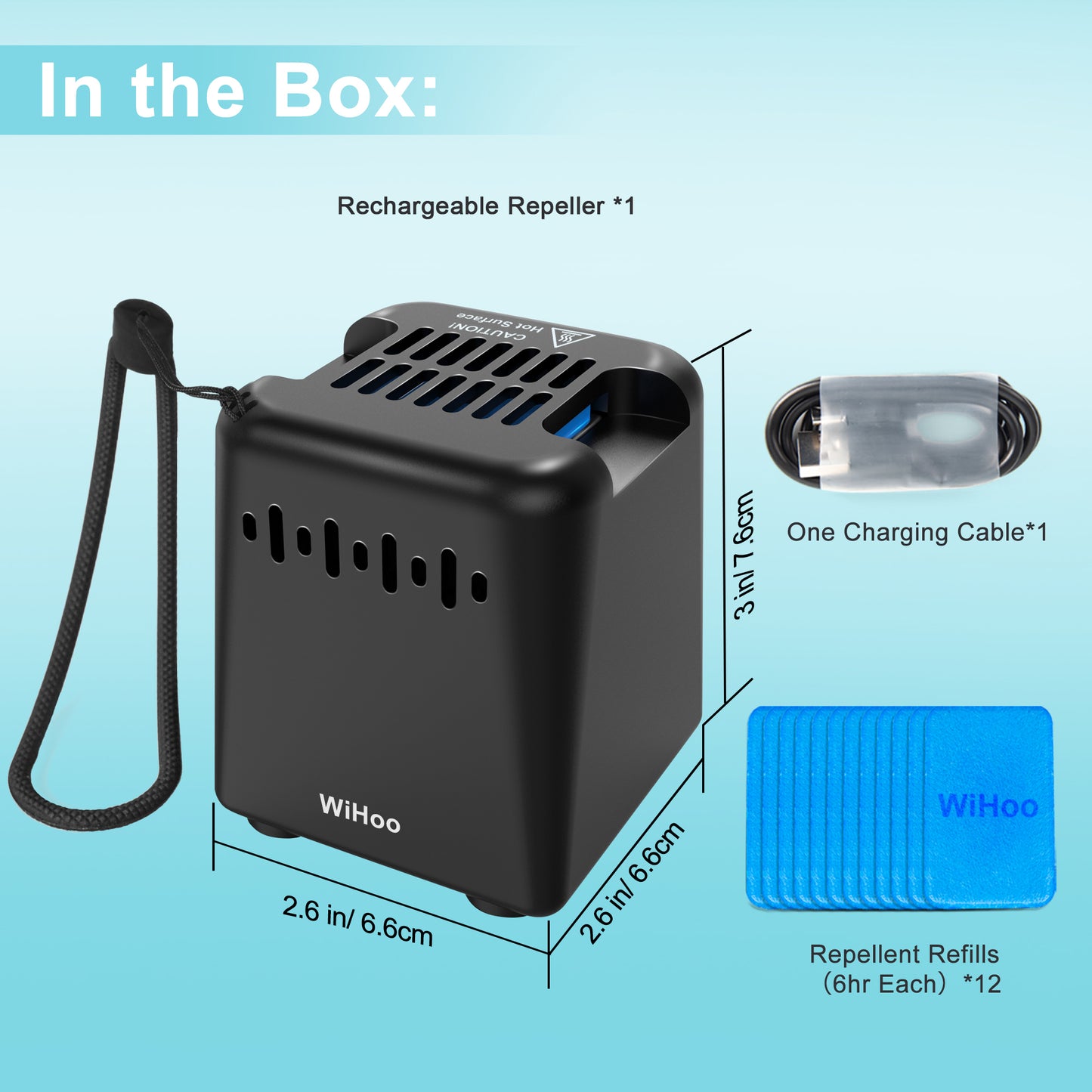 WiHoo Mosquito Repeller Outdoor Patio, Rechargeable Electronic Mosquito Repellent Indoor for Backyard, Poolside, Decks, Porches, Camping