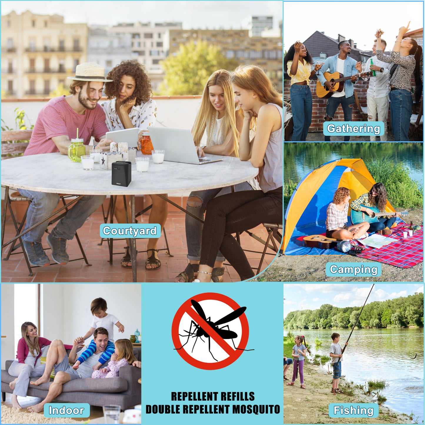 WiHoo Mosquito Repeller Outdoor Patio, Rechargeable Electronic Mosquito Repellent Indoor for Backyard, Poolside, Decks, Porches, Camping