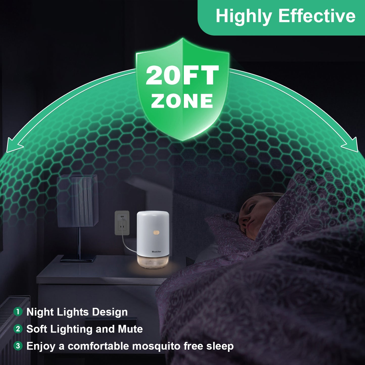Moskiller Mosquito Repeller, USB Electronic Mosquito Repeller Indoor Use, Includes 280 Hr Repellent Refill for Home, Bedroom, Office