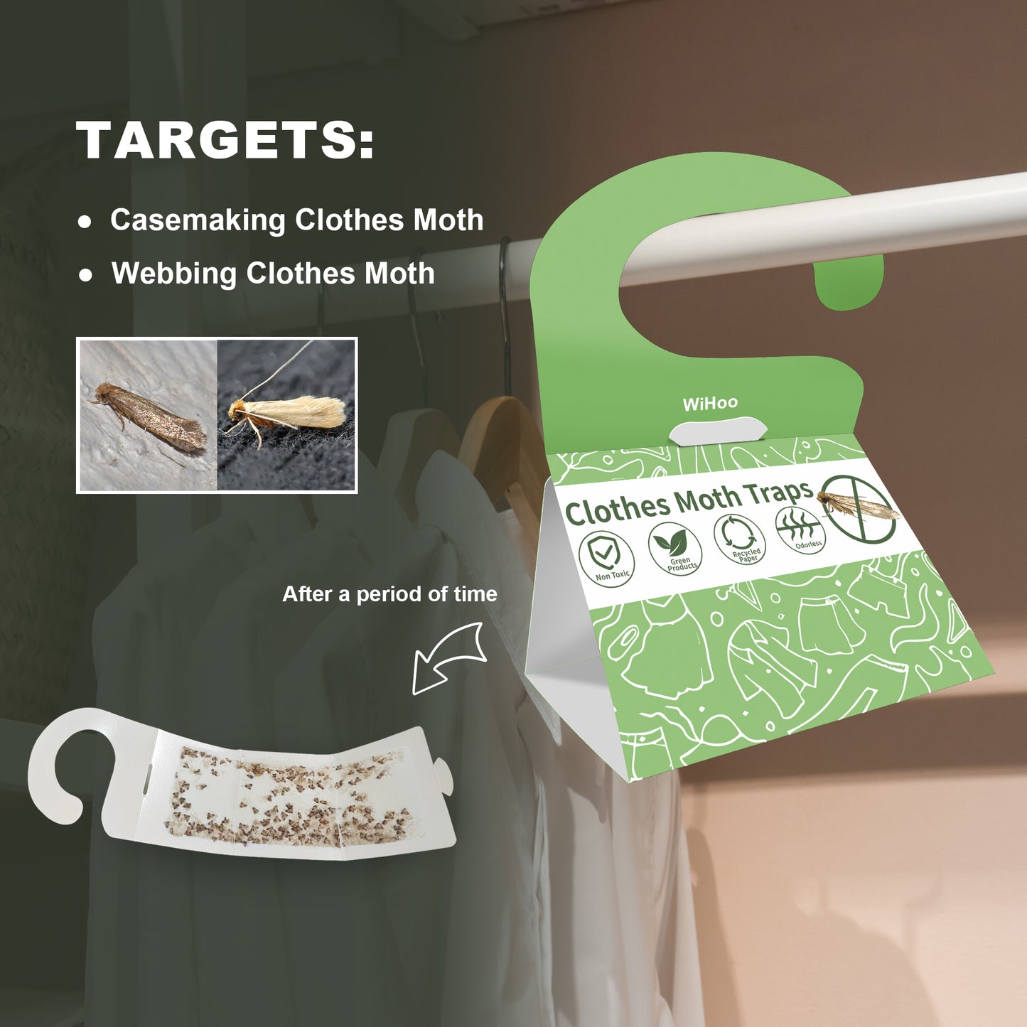 WiHoo Pesticides Clothes Moth Traps for Clothes Closets 6-Pack for House Indoor Clothing Carpet
